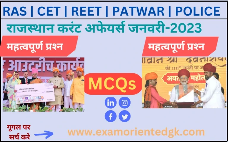 Rajasthan current affairs (mcqs) january-2022